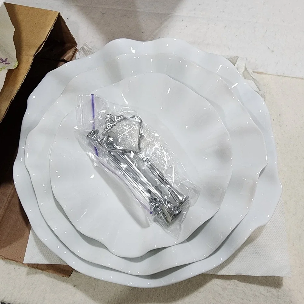 Home Essentials 3 Tier Pastry Dish Unisex OS White Scalloped Porcelain Server